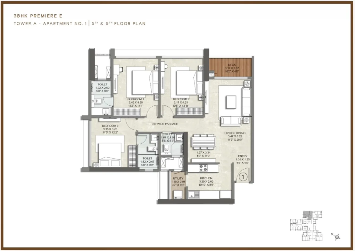 Kalpataru Vian 3 BHK Premier - 1,116 Sq. Ft. floor plan, Lokhandwala Andheri West